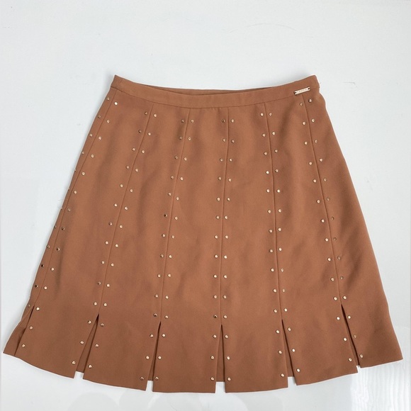 LIU.JO A-line Caramel Camel Tan Skirt Silver Studded Embellished Y2K Luxury 2 - Picture 9 of 12